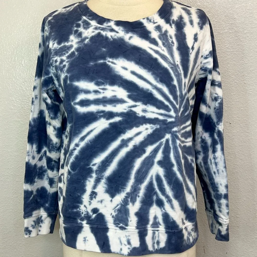 J. Crew‎ White Blue Tie Dye Sweatshirt Size S 100% Cotton